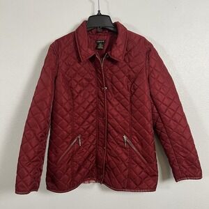 IMAN Womens Burgundy Quilted Jacket-vest Medium Red‎ Lined Zip Snap